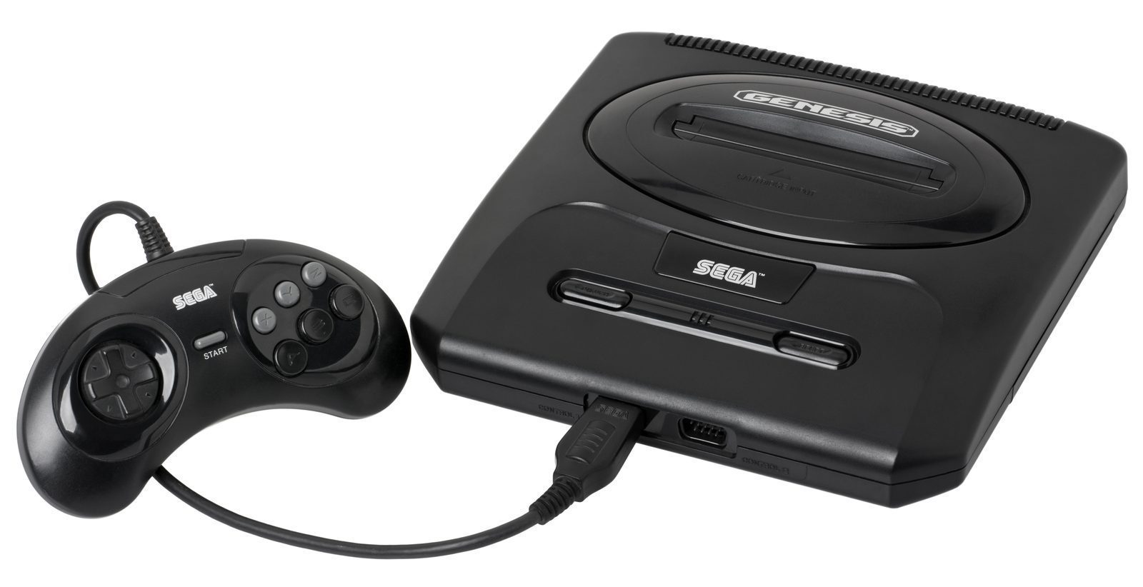 Sega Genesis Mk2（北米 1993 年スリム版）と 6 ボタンコントローラ
