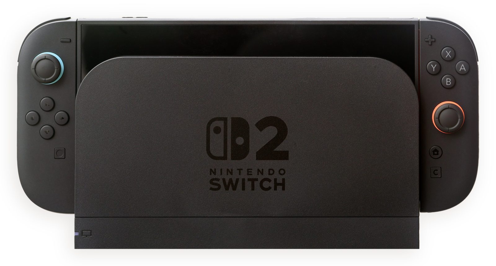 Nintendo Switch 2 in dock mode with Joy-Con 2 controllers